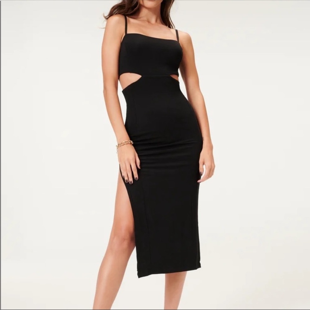 Good American Sculpting Classic Black Cut Out Midi Dress Size Large EUC